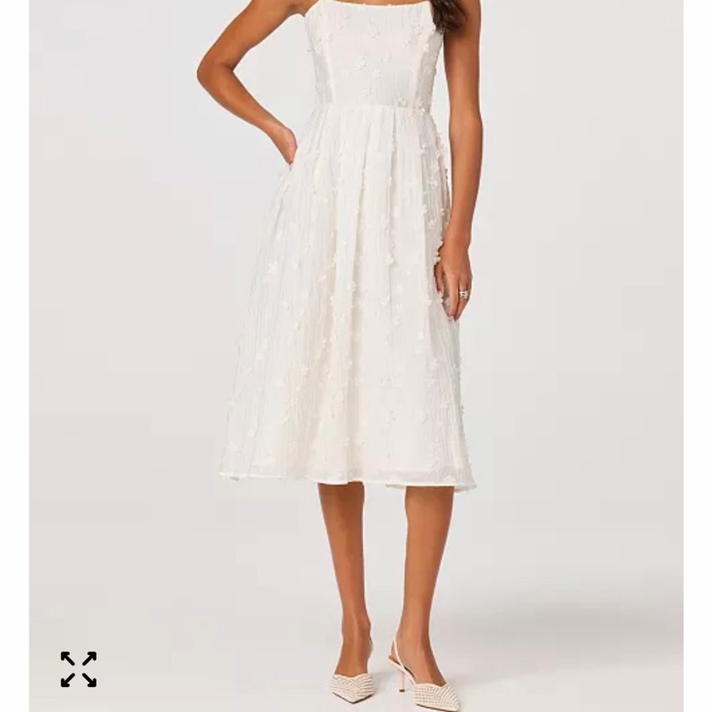Astr White Floral-Texture Midi Dress